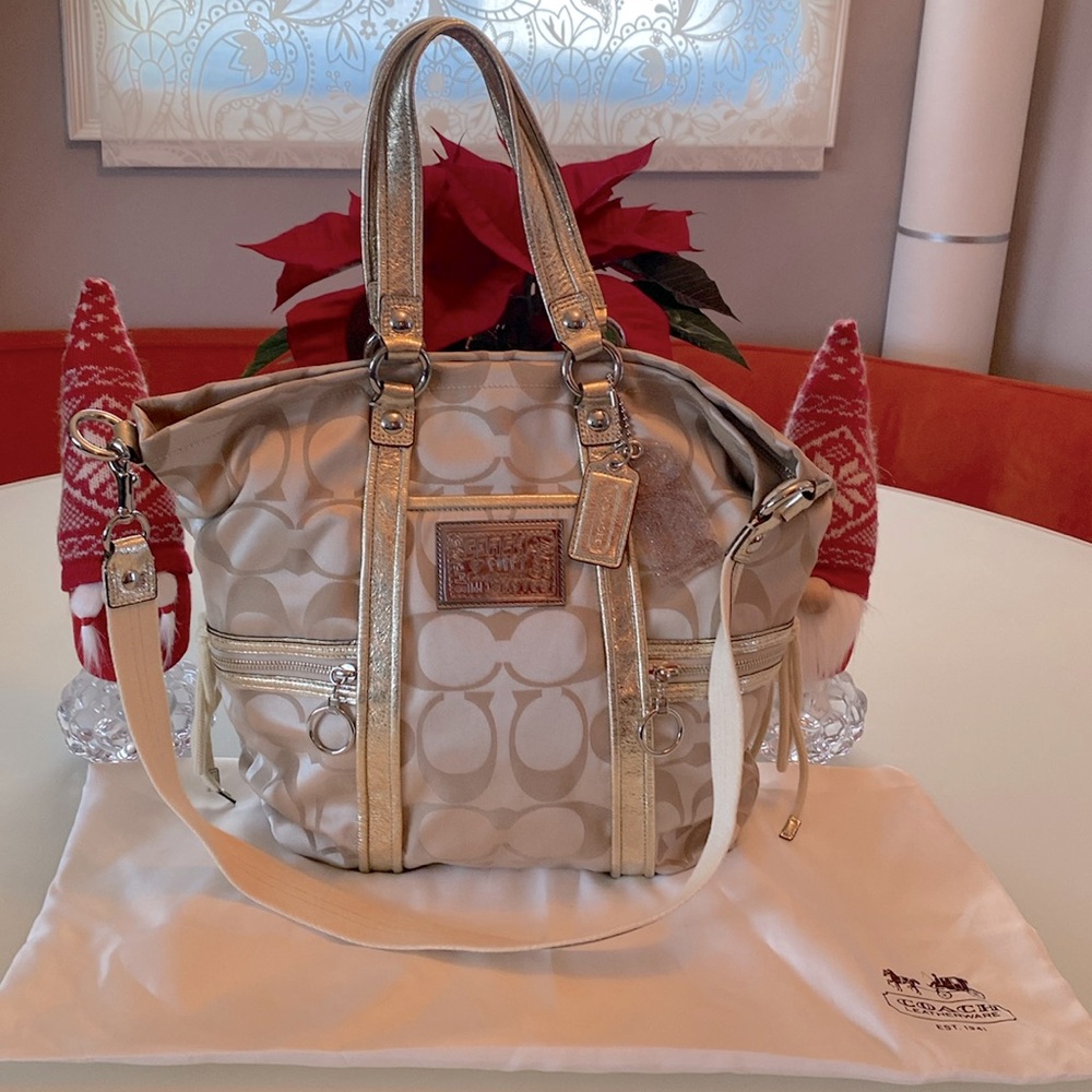 Gold tone Coach Poppy Daisy Tote